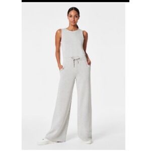 SPANX Aire Essentials Jumpsuit Grey Heather Sleeveless Wide Large all in one new
